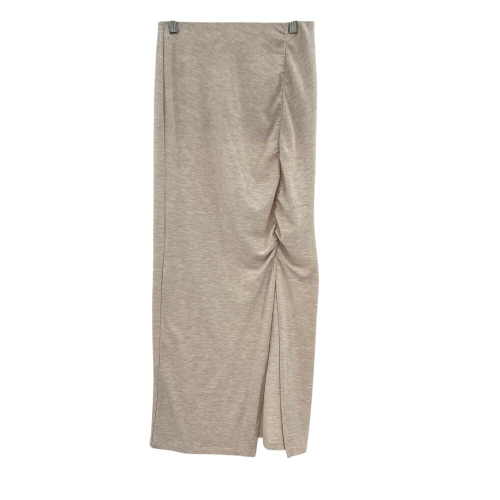Modern Citizen Kiki Ruched Side-Slit Midi Skirt Oatmeal Cream Size Small - Picture 2 of 11